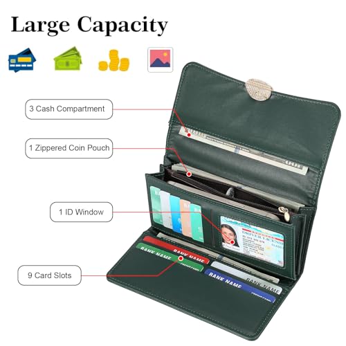 Image of Wallets for Women Trifold Wristlet Wallets Large Capacity RFID Blocking Ladies Purse Credit Card Holder