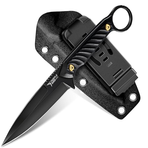 PURPLEBIRD 8,2 Pulgadas, Cuchillo de Camping, Funda y Clip para Cinturón Ajustable, Cuchillo para Actividades al Aire Libre de Acero 440C con Mango G10 para Senderismo, Caza y Pesca (Negro)