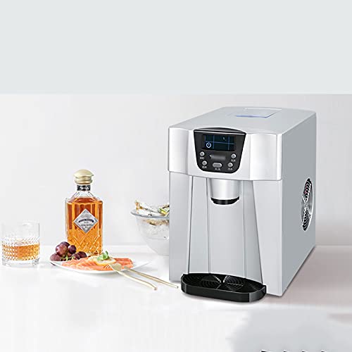 Fabricadora de hielo pequeña automática multifunción compacta y dispensador de agua, produce 33 kg de hielo en 24 horas, máquina de hielo plateada miniatura 3