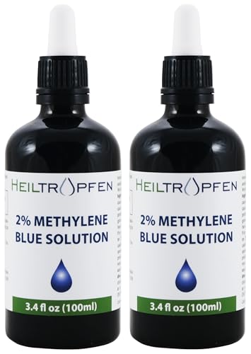 2x Alta concentrazione 2% Soluzione di blu di metilene - 100 ml | Purezza ultra elevata | USP Ingredienti di grado farmaceutico - Testato da terze parti | Senza formaldeide | Set di due | Heiltropfen®