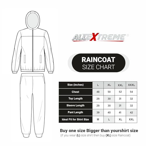 Allextreme Kinder Men & Women Raincoat with Adjustable Hood, Water Resistant Reusable Rainwear, Drawstring Hem Set of Top & Bottom with Carrying Pouch (XXL, Blue)