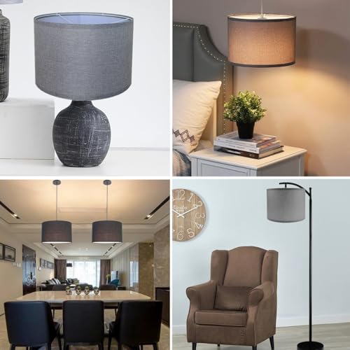 Fabric Lamp Shade Modern Fabric Drum Light Shade for Ceiling Lights Table Lamps and Floor Lamps Pendant Light Shades Ceiling for Living Room Bedroom Cylindrical Shades for Lamp 26x19 cm (Grey) - Image 6