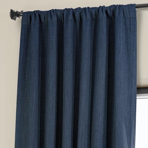 Image of HPD Half Price Drapes - Faux Linen Curtains for Living Room (1 Panel) - 50W X 108L - Textured Room Darkening Curtains for Bedroom 108 Inches Long Home Decor, Indigo (Pack of 8)