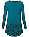 Lotusmile Long Sleeve Shirt Women, Vintage Floral Print Scoop Neck A Line Flare Hem Loose Fit Tunic Tops,Dark Cyan X-Large