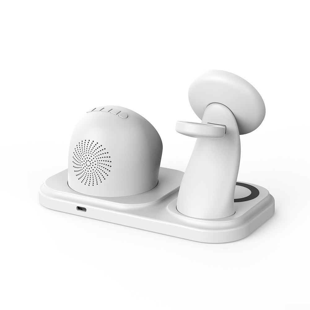 Caricabatterie Induttivo Veloce con per altoparlante Caricabatterie(White) | per altoparlante 5.3 integrato, audio chiaro per musica e per podcast, stabile fino a 5 metri