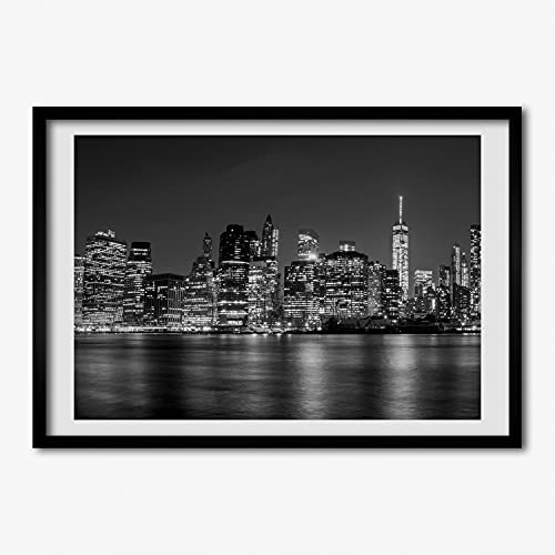 Cadre photo affiche 70x50 cm Manhattan de nuit en bois