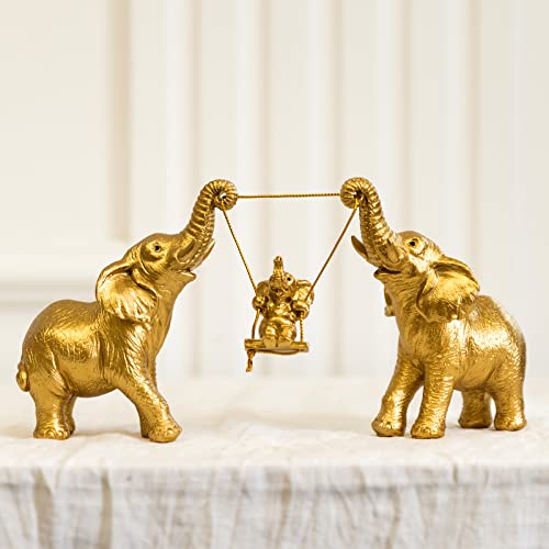 Elephant Statue.Gold Elephant Decor for Women,Mom Gifts.Elephant Figurines Brings Good Luck, Health, Strength.Decoration Ornaments for Living Room,Table Centerpiece, Shelf, Office Decor (Gold)