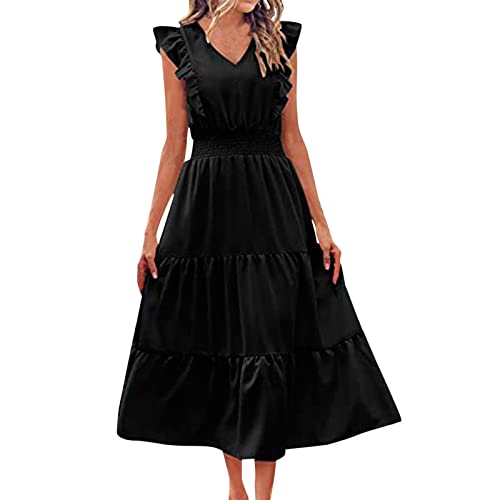 Robe col en V maxi longue en lin blanc à taille élastique plissée