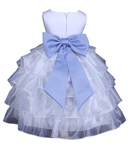 Pink Promise Girls' White Wedding Tiered Organza Flower Dress 12-18M White/Periwinkle