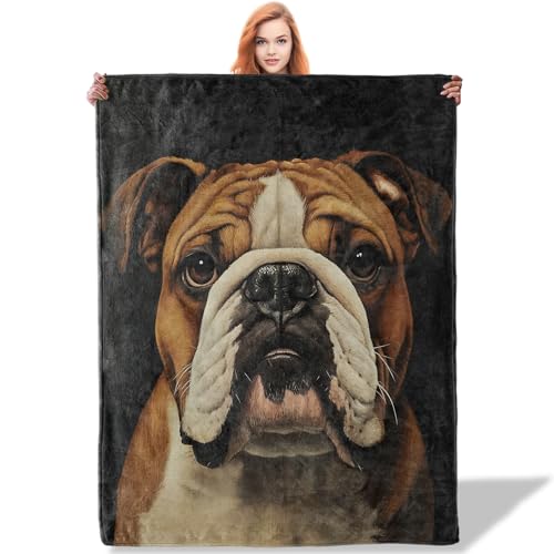 Plistiz English Bulldog Throw Blanket for Women Girls Boys, Soft Flannel Blankets Gifts for Living Room Couch, Home, Sofa Decor, 50"x60"
