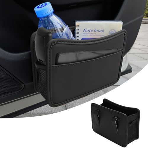 Image of STHIRA Car Organizer Pouch Clip-On Car Dustbin Collapsible PU Leather Car Dustbin Multipurpose Trash Bin Car Organiser Ideal for Car Door or Backseat 21cm x 3cm x 14.5cm Dustbin for Car