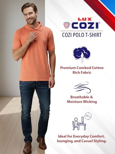 Image of Lux Cozi Men's Cotton Solid Polo Tshirt | Collar Tshirts | Half Sleeves | Stylish & Premium All Day Wear | Pack of 1