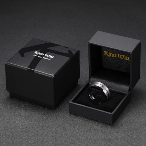 Image of King Will Tungsten Carbide Wedding Band for Men Women-6 /8 /10mm Width Multicolor Available with Grooved Center Wedding Ring Suitable for Work, Gym Comfort Fit Size 4-16