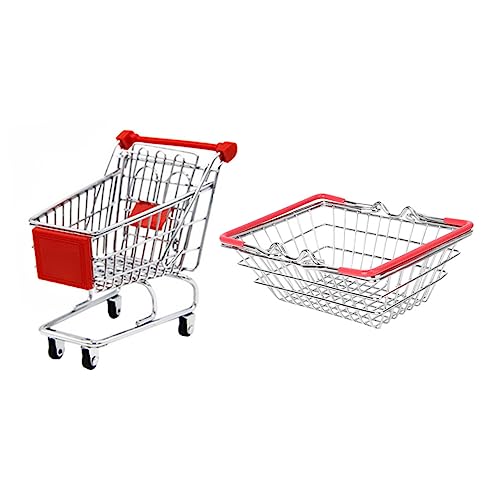 VICASKY 1 lot de mini caddies et panier de courses, chariot de courses miniature mignon en métal inoxydable support de rangement pour décoration de bureau