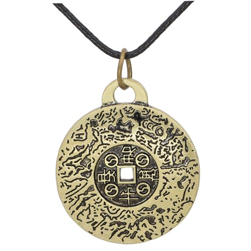 Gcroet Colar de amuleto, colar de amuleto de dinheiro Feng Shui de 1,57 polegadas, colares com pingente de moeda da sorte antiga de liga de zinco para mulheres e homens, riqueza e sucesso.