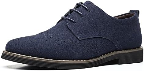 Santimon Mens Fashion Suede Leather Wingtip Oxfords Business Dress Casual Brogue Derby Shoes Navy Blue 10.5 US | Image 1