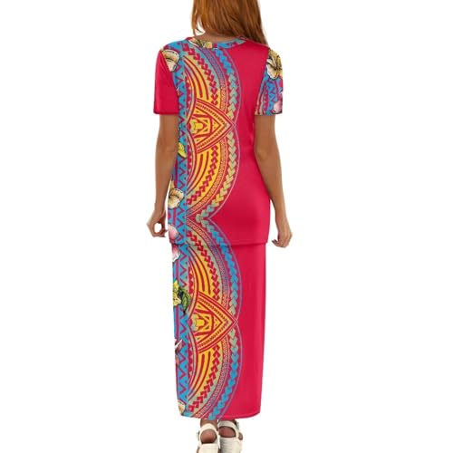 Summer 2 Piece Dresses 2024 Tribal Tatau Women Outfits Tops Bodycon Maxi Skirt Set Crew Neck Puletasi Samoa Dresses3