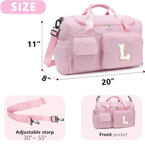 Kids Travel Duffle Bag Dance Bag Gifts for Girls Initial Gym Bag with Shoes Compartment for Women Lightweight Weekender Bags Pink-L3