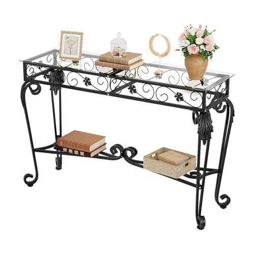 HavenlyYouth Console Table 47.2', Tempered Glass Sofa Tables, Vintage Entryway Table...