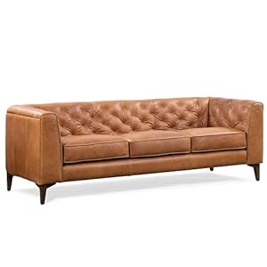 Poly & Bark Essex Leather Couch – 89-Inch Sofa with Tufted Back – Full-Grain Leather Sofa for Living Room with Feather-Down Topper – Living Room Couch – Vintage Italian Leather in Cognac Tan