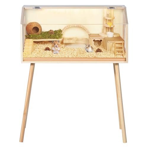 Cage pour hamster en bois, 2 étages avec volets et fenêtre de visualisation, cage pour petits animaux, cage pour souris, maison pour petits rongeurs hamsters et...