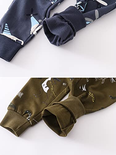 Image of HUAER& Baby Boy's Jogger Pants Dinosaur Car Animal Print Drawstring Elastic Sweatpants (1-Pack 2-Pack)