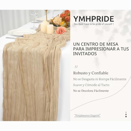 Miniatura 5 de Juego De 6 Caminos De Mesa De Gasa De Color Beige, 90 X 300 Cm, Color Marrón Claro, Rústico, De Gasa, Estilo Bohemio, Para Bodas, Bodas, Fiestas De Novia, Decoración De Mesa