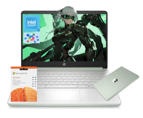 Image of HP 14 Laptop, Intel Quad-Core (Beat i3) DDR4 8GB RAM 128GB UFS Storage, 1-Year Office 365 Win 11 Copilot AI Computer for Student Study Back to School Work College
