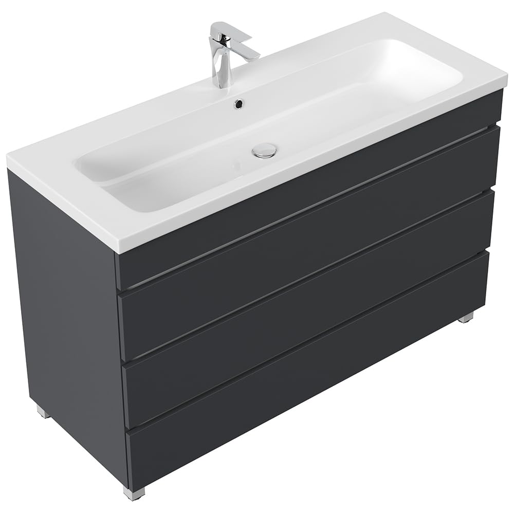Lomadox Waschtisch 120 cm grau stehend mit 3 Schubladen