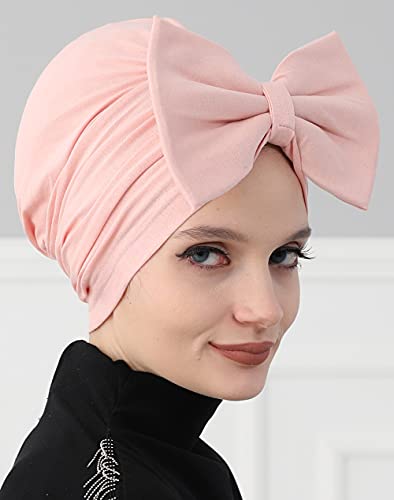 Aisha's Design Instant Turban with Bow for Women, 95% Cotton Head Wrap Hats, Hijab Cap Stylish Design4
