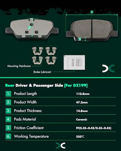 Image of SCITOO D2199-9440 Disc Brake Pads Sets Rear Ceramic Brake Pads w /Hardware | For Hyundai For Palisade 2020-2025,For Santa Fe 2019-2020,For Kia For Telluride 2020-2025