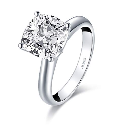 Ainuoshi 3 Carat Cushion Cut Brilliant Solitaire Cubic Zirconia Cz Sterling Silver 925 Wedding Engagement Ring (5) #TOP1