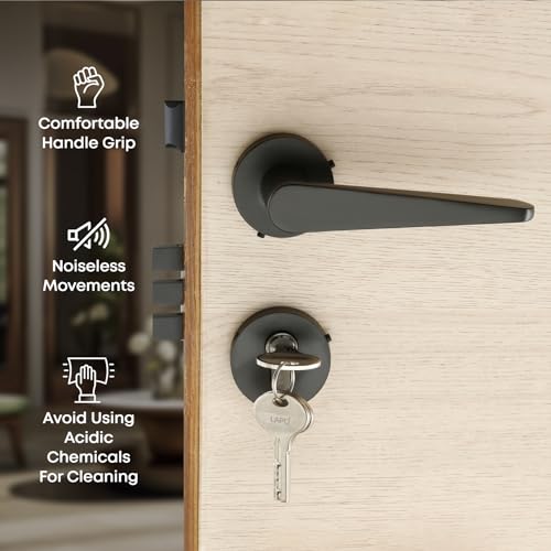 LAPO Door Locks for Main Door/Door Locks for Bedroom/Mortise Lock for Door/Door Lock Handle Set with 3 Brass Key for Home/Office/Hotel (Black Finish) Ro-162
