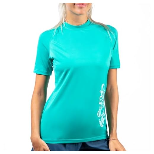 Kanu Surf Women's UPF 50+ Short Sleeved Active Rashguard & Workout Top, Breeze Lagoon, Large