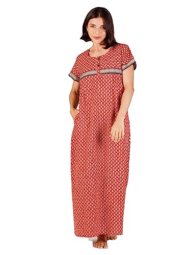Image of Evolove Women's Cotton Long Maxi Night Gown Nighty Dress with Pocket & Stylish Button, Super Soft Comfortable (LNG-Button)