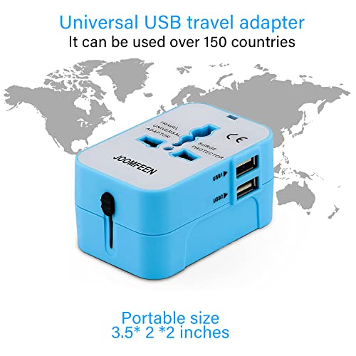 Travel Adapter, Joomfeen Worldwide All In One Universal Power Wall Charger Ac Power Plug Adapter With Dual Usb Charging Ports For Usa Eu Uk Aus Cell Phone Laptop (Blue/White) #TOP5