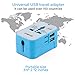 Travel Adapter, JOOMFEEN Worldwide All in One Universal Power Wall Charger AC Power Plug Adapter with Dual USB Charging Ports for USA EU UK AUS Cell Phone Laptop (Blue/White)