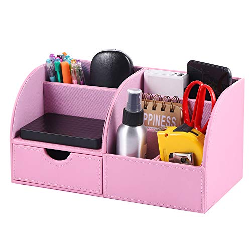 YANGHX Desktop Organizer with Drawers 7 Compartment Multi-Function Desk Organizer Storage Box (Pink) - Image 4
