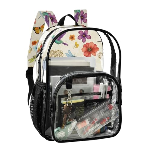 Colorful Vintage Flowers Birds Beige Women Clear Backpack Cute Kids Girls Backpack Boys Approved Shoulder Bag2