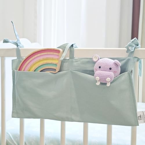 MOVEBO Baby Bedside Bag - 2 Pockets Crib Organizer Hanging for Crib,5 Colors Selection -Baby Toys Storage High-Capacity Baby Hanging Organizer (Blue)