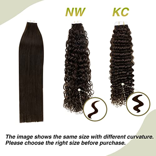 Tape Ins Hair Extensions Human Hair Curly Brown Tape In Extensions Real Hair Invisible Tape In Human Hair Extensions Natural Curly Darkest Brown #2 16Inch 50G 20Pcs #TOP5