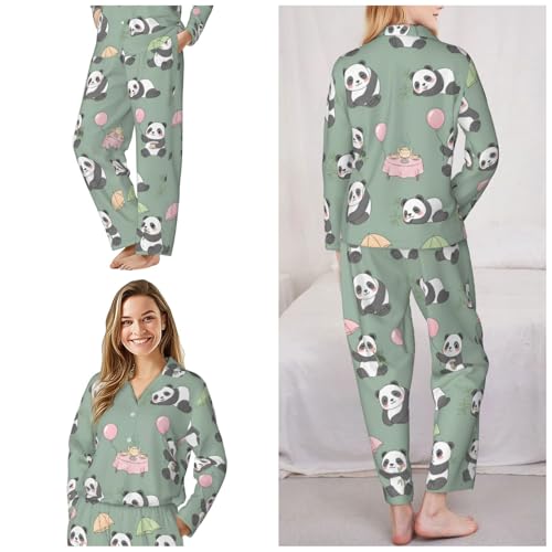 Image of Women'S Long Sleeve Pajama Set Soft Loungewear Button-Down Top & Elastic Waist Pants S- 2XL