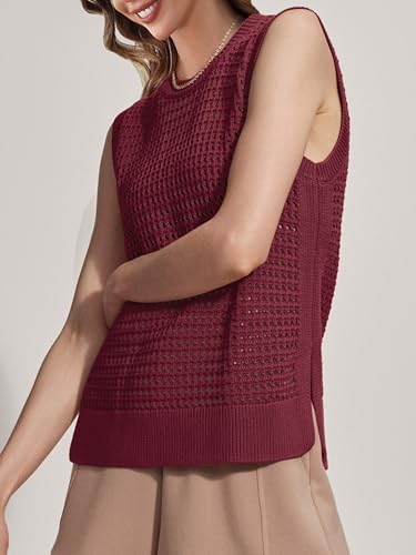 Image of SuperPrity Women's Sweater Vest Sleeveless Crochet Sheer Knit Sweater Tank Casual See Through Crewneck Sweater