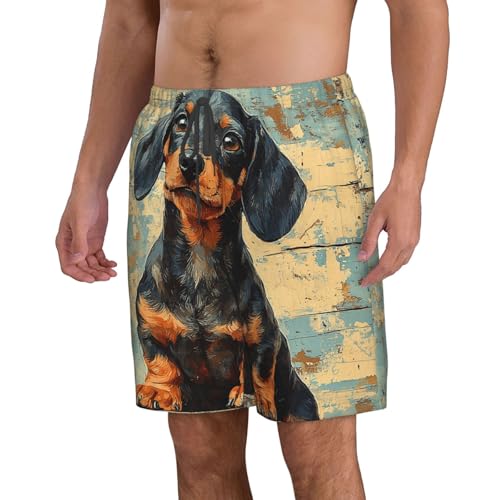 Men's Swim Trunks Beach Board Shorts Swimwear Bathing Suits - Dachshund Dog Vintage2