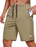 MAGCOMSEN Men's Gym Shorts Lightweight Quick Dry 9' Workout Golf Work Hiking Beach Khaki Athletic Shorts for Men 3 Pockets