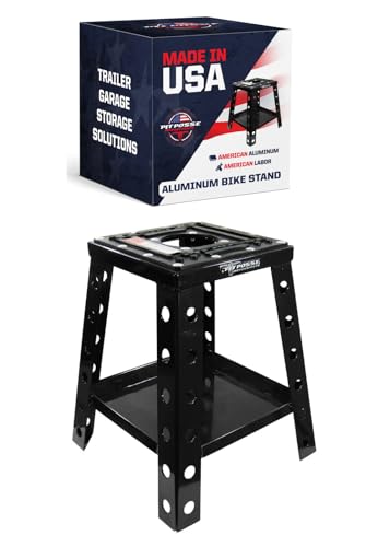 Pit Posse Aluminum Motorcycle Dirt Bike Stand w/Tool Tray (17') Made in USA - Universal Powersports Jack Lift (300lb Max) Compatible with Yamaha Honda Kawasaki Suzuki and Most Off-Road Bikes (Black)
