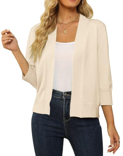 Image of Womens 3 /4 Sleeve Cropped Cardigan Sweater Fashion Cardigans Lightweight Knit Sweaters