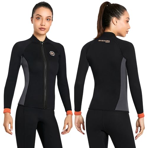 Neoprenanzug Jacke für Damen 3mm Neoprenanzug-Oberteile für Frauen Warmhalten Langarm Frontreißverschluss Neoprenoberteil für Tauchen Surfen Schnorcheln Schwimmen Wassersport L Größe