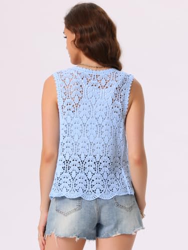 Image of Allegra K Women's Floral Crochet Hollow Out Sleeveless Open Front Boho Vest Cardigan