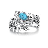 oGoodsunj Sterling Silver Turquoise Feather Ring: Vintage Wide Western Lapis Lazuli Boho Thumb Rings Jewelry Gifts for Women (Turquoise)